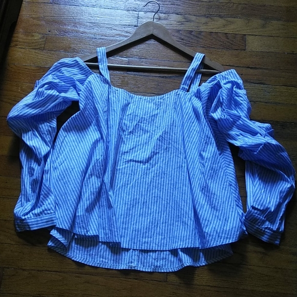 Timing Off the Shoulder Striped Blouse Sz L - Picture 8 of 8